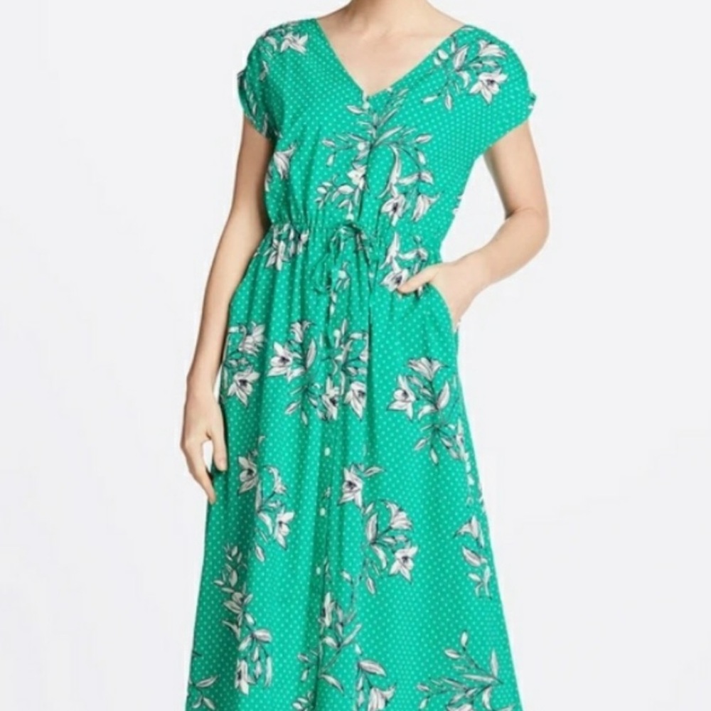 Draper James floral dots maxi dress size medium in green multi